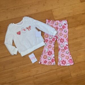 NWT Girls Size 7 Snowman Christmas Outfit - Fuzzy Cozy Top & Flare Pants